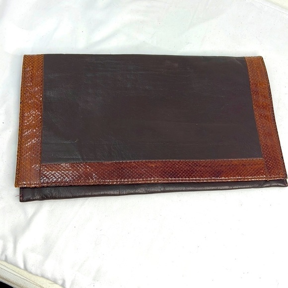 Shirl Miller Brown Leather and Snakeskin Large Clutch Bag